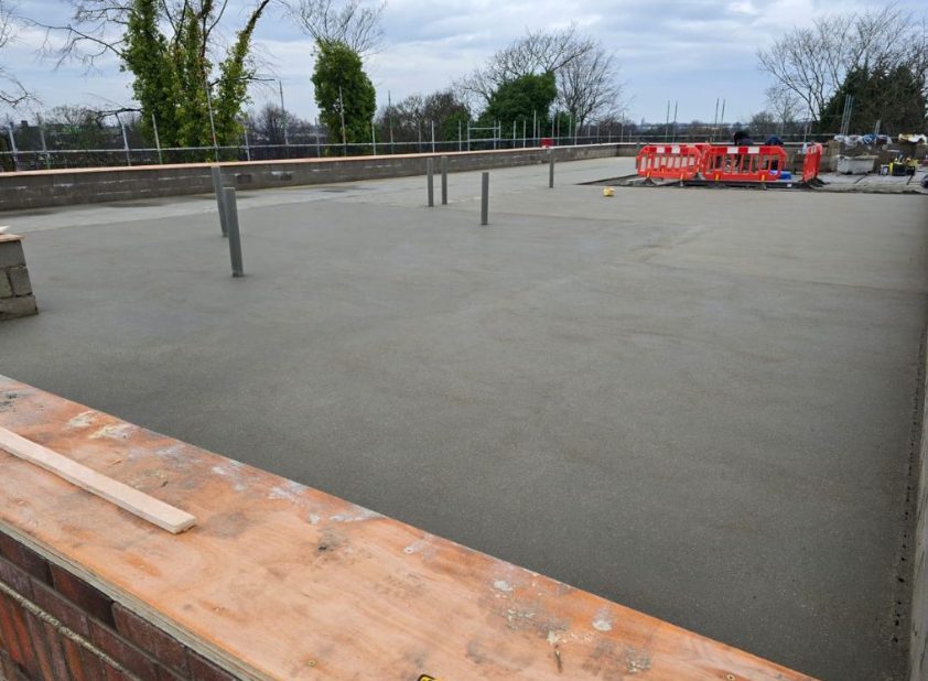 Precision concrete slab poured and levelled